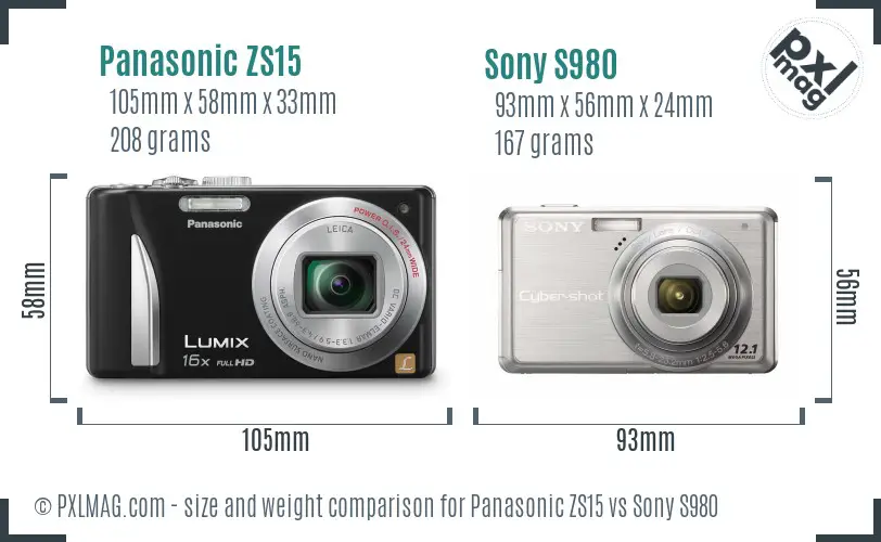 Panasonic ZS15 vs Sony S980 size comparison