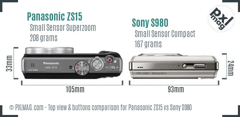 Panasonic ZS15 vs Sony S980 top view buttons comparison