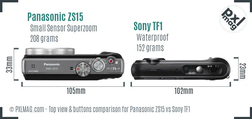 Panasonic ZS15 vs Sony TF1 top view buttons comparison
