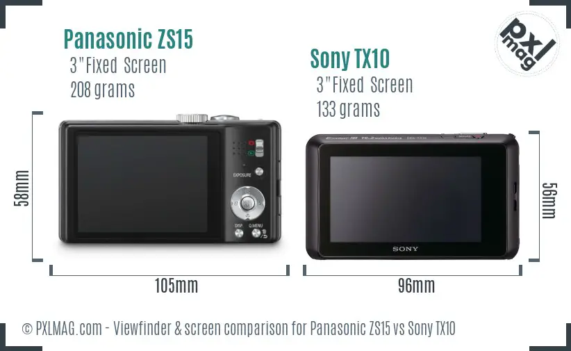 Panasonic ZS15 vs Sony TX10 Screen and Viewfinder comparison