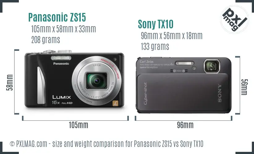 Panasonic ZS15 vs Sony TX10 size comparison Panasonic ZS15 vs Sony TX10 size comparison