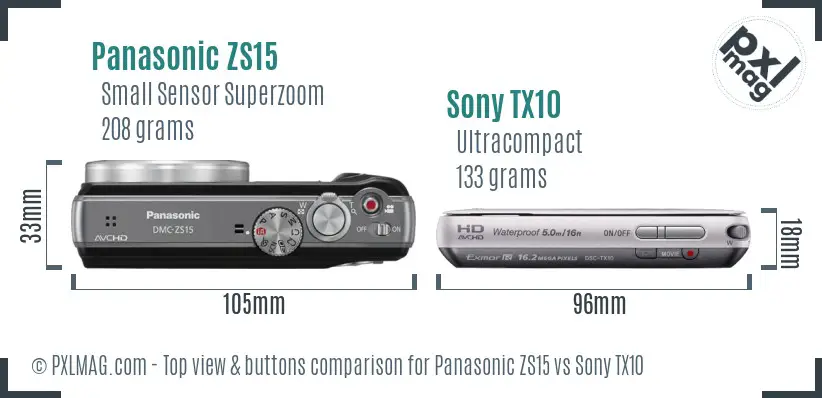Panasonic ZS15 vs Sony TX10 top view buttons comparison