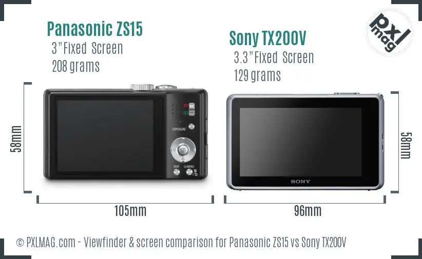 Panasonic ZS15 vs Sony TX200V Screen and Viewfinder comparison