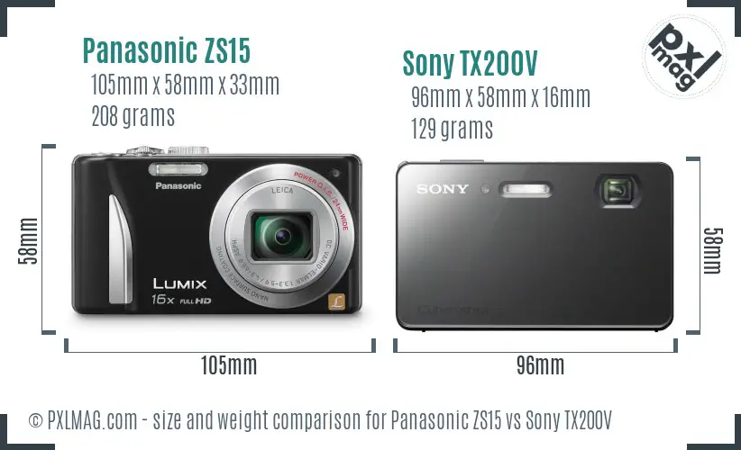 Panasonic ZS15 vs Sony TX200V size comparison