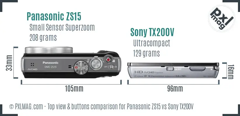 Panasonic ZS15 vs Sony TX200V top view buttons comparison