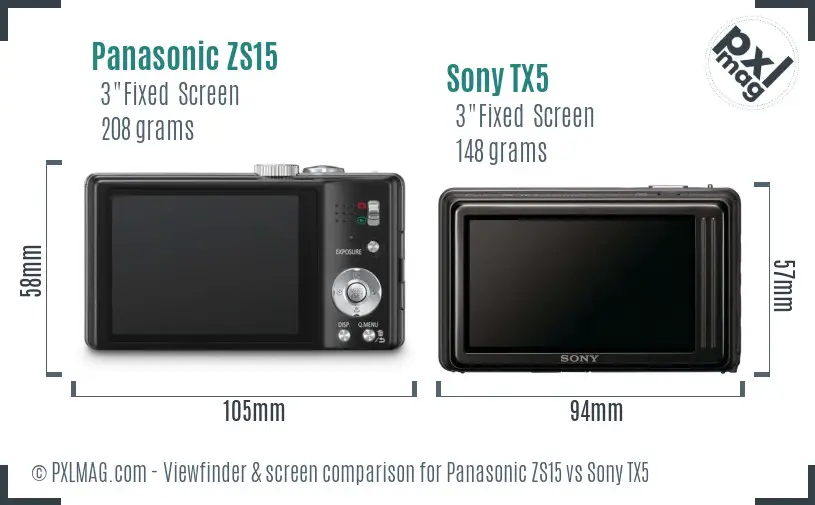 Panasonic ZS15 vs Sony TX5 Screen and Viewfinder comparison
