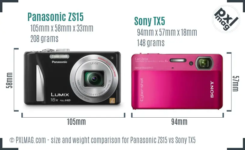 Panasonic ZS15 vs Sony TX5 size comparison