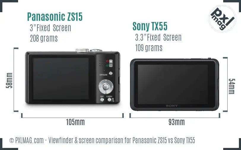 Panasonic ZS15 vs Sony TX55 Screen and Viewfinder comparison