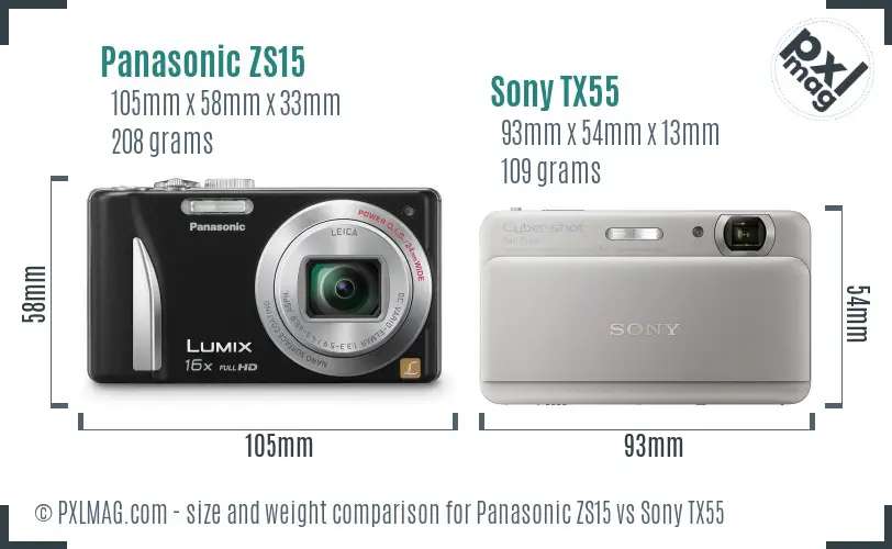 Panasonic ZS15 vs Sony TX55 size comparison