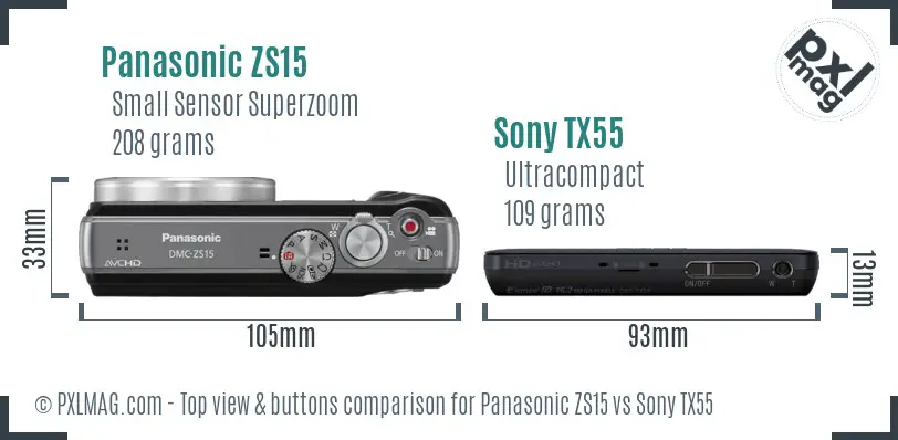 Panasonic ZS15 vs Sony TX55 top view buttons comparison