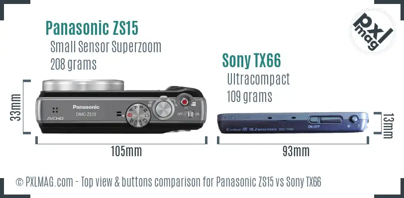 Panasonic ZS15 vs Sony TX66 top view buttons comparison Panasonic ZS15 vs Sony TX66 top view buttons comparison