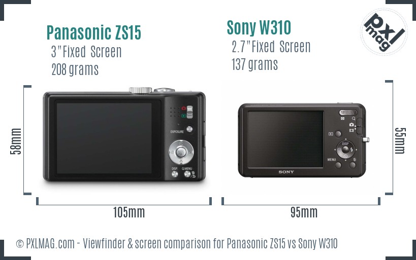 Panasonic ZS15 vs Sony W310 Screen and Viewfinder comparison