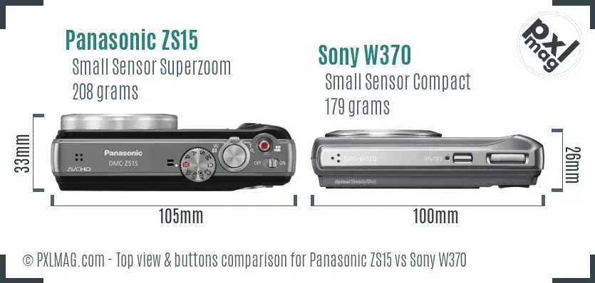 Panasonic ZS15 vs Sony W370 top view buttons comparison Panasonic ZS15 vs Sony W370 top view buttons comparison