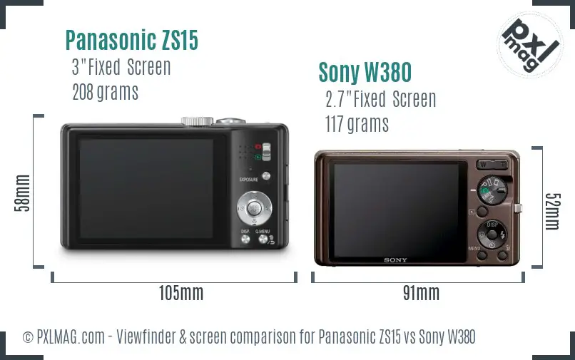 Panasonic ZS15 vs Sony W380 Screen and Viewfinder comparison