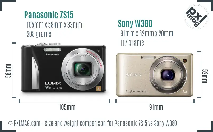 Panasonic ZS15 vs Sony W380 size comparison