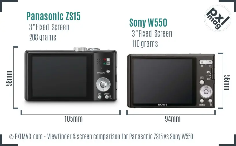 Panasonic ZS15 vs Sony W550 Screen and Viewfinder comparison