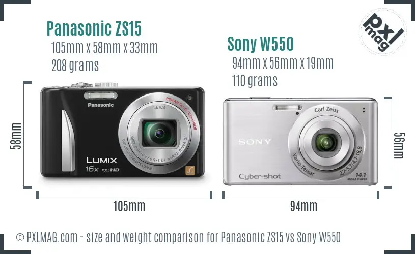 Panasonic ZS15 vs Sony W550 size comparison Panasonic ZS15 vs Sony W550 size comparison