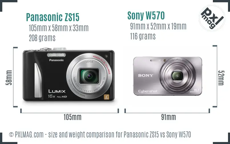 Panasonic ZS15 vs Sony W570 size comparison Panasonic ZS15 vs Sony W570 size comparison