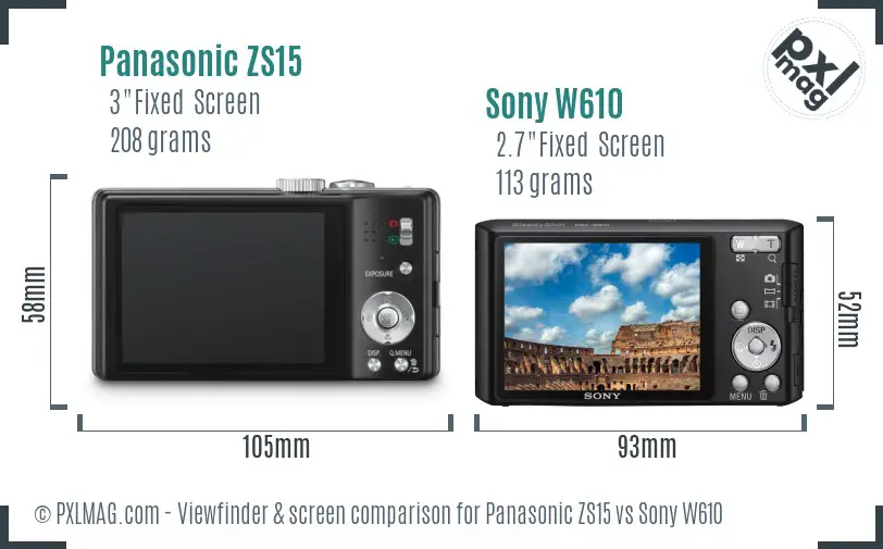 Panasonic ZS15 vs Sony W610 Screen and Viewfinder comparison Panasonic ZS15 vs Sony W610 Screen and Viewfinder comparison