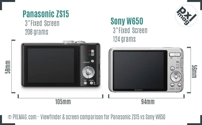 Panasonic ZS15 vs Sony W650 Screen and Viewfinder comparison