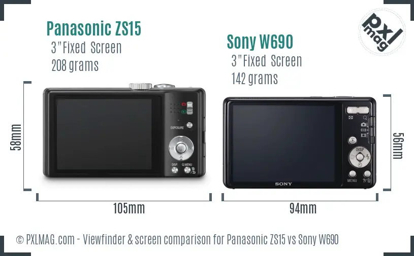 Panasonic ZS15 vs Sony W690 Screen and Viewfinder comparison