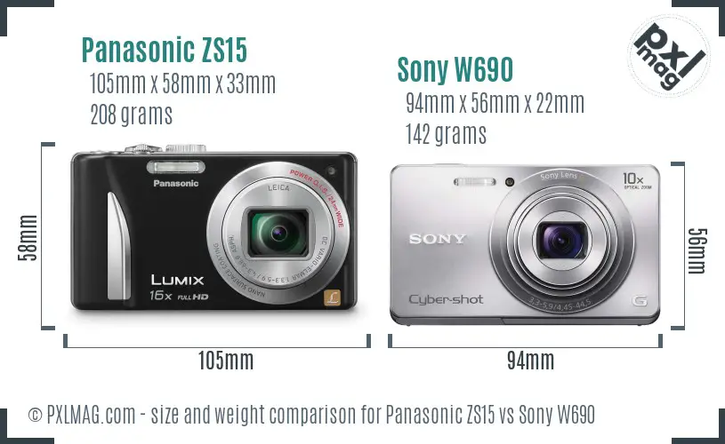 Panasonic ZS15 vs Sony W690 size comparison