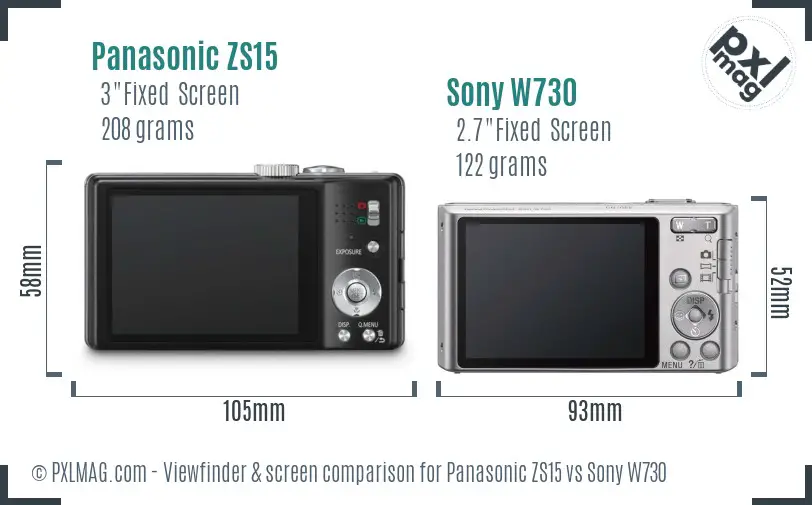 Panasonic ZS15 vs Sony W730 Screen and Viewfinder comparison