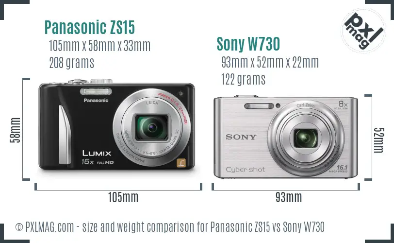 Panasonic ZS15 vs Sony W730 size comparison
