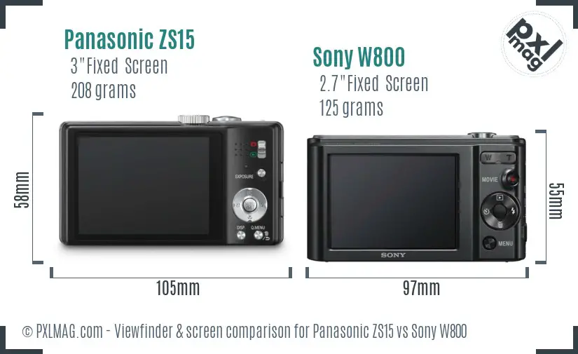 Panasonic ZS15 vs Sony W800 Screen and Viewfinder comparison