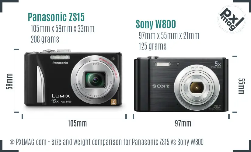 Panasonic ZS15 vs Sony W800 size comparison