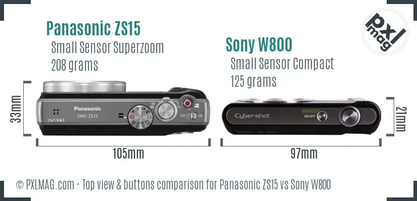 Panasonic ZS15 vs Sony W800 top view buttons comparison