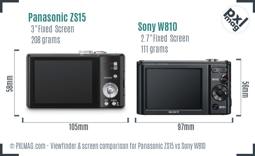 Panasonic ZS15 vs Sony W810 Screen and Viewfinder comparison