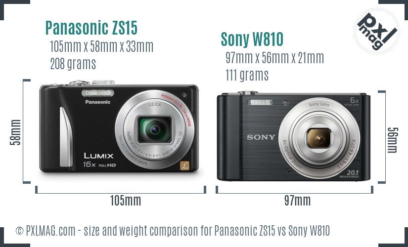 Panasonic ZS15 vs Sony W810 size comparison Panasonic ZS15 vs Sony W810 size comparison