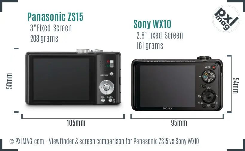 Panasonic ZS15 vs Sony WX10 Screen and Viewfinder comparison