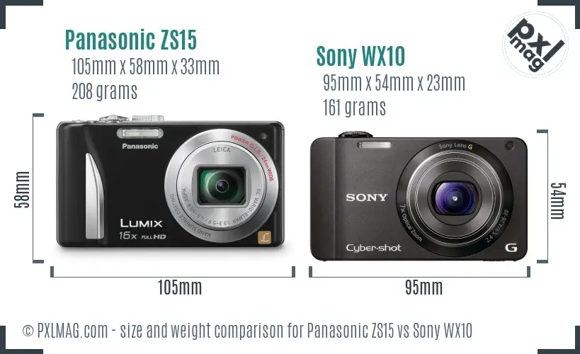 Panasonic ZS15 vs Sony WX10 size comparison