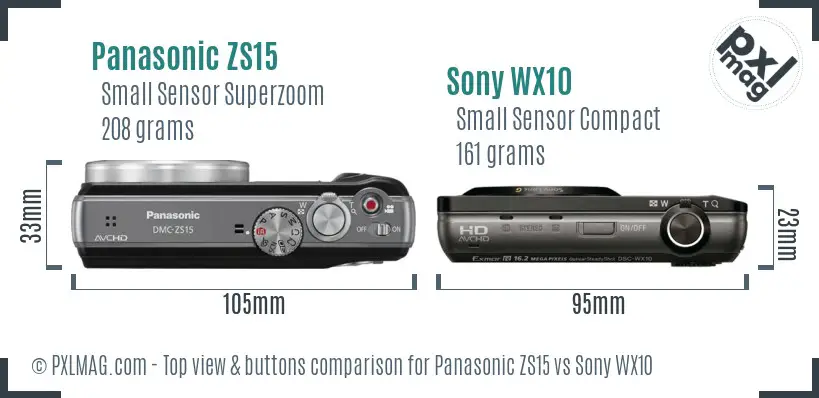 Panasonic ZS15 vs Sony WX10 top view buttons comparison