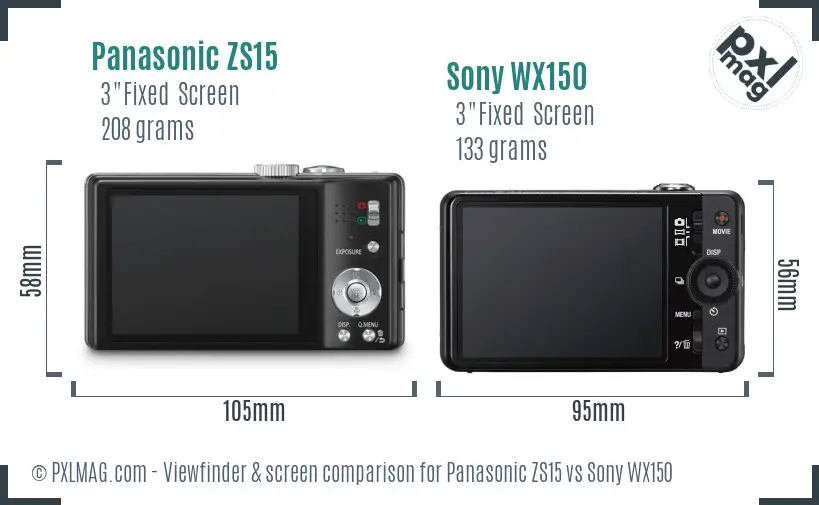Panasonic ZS15 vs Sony WX150 Screen and Viewfinder comparison