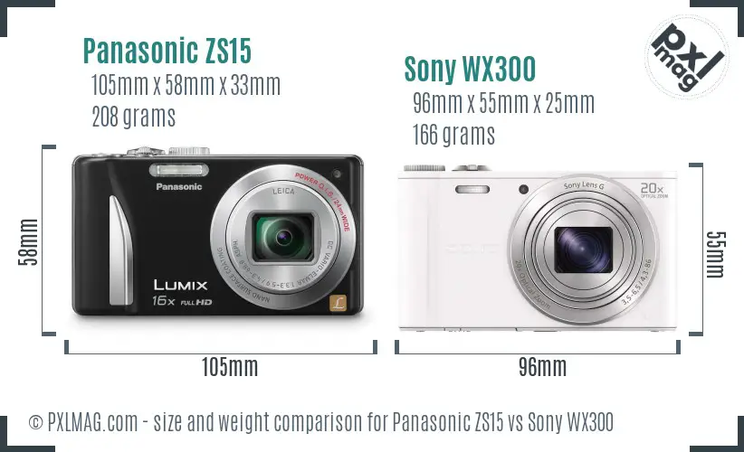 Panasonic ZS15 vs Sony WX300 size comparison Panasonic ZS15 vs Sony WX300 size comparison