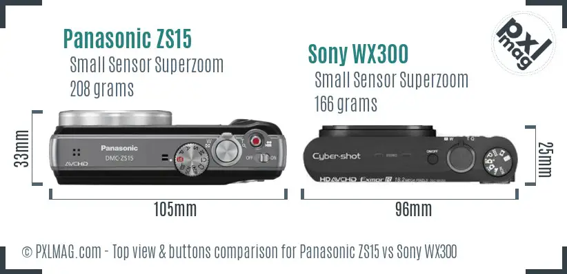 Panasonic ZS15 vs Sony WX300 top view buttons comparison Panasonic ZS15 vs Sony WX300 top view buttons comparison