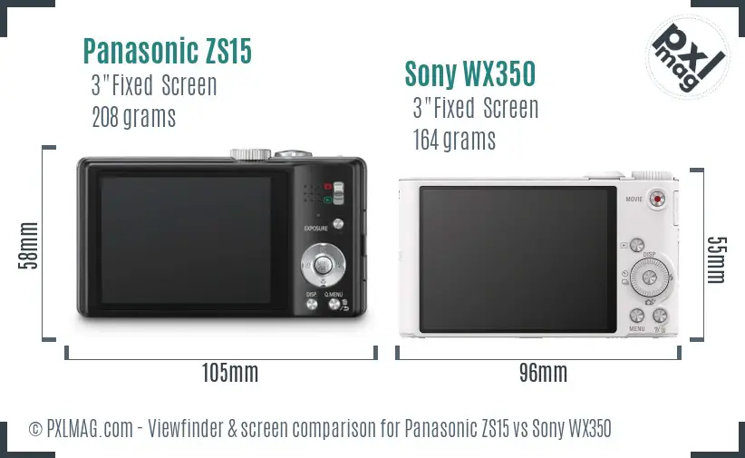 Panasonic ZS15 vs Sony WX350 Screen and Viewfinder comparison