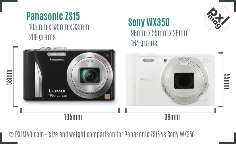 Panasonic ZS15 vs Sony WX350 size comparison