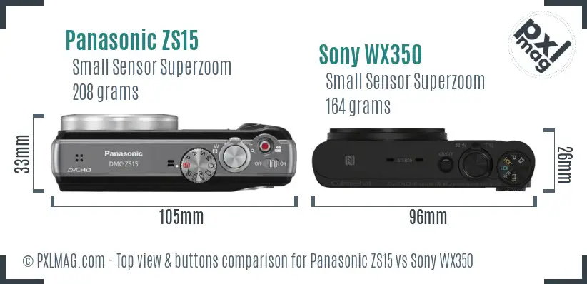 Panasonic ZS15 vs Sony WX350 top view buttons comparison