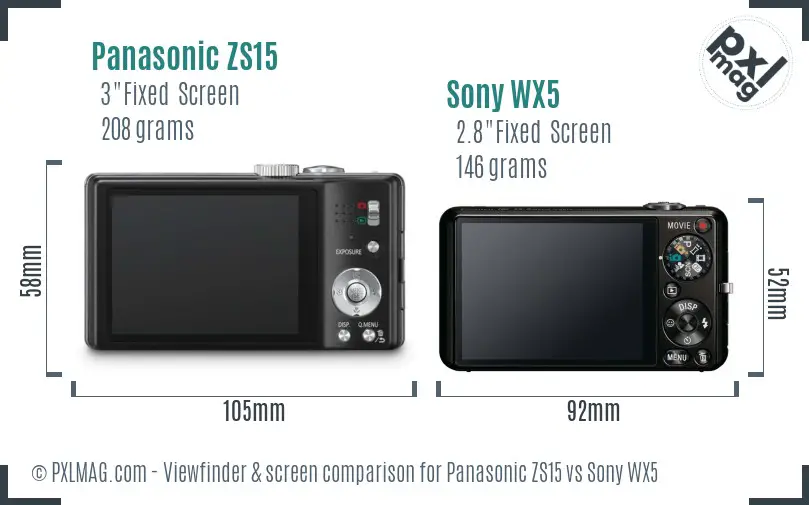 Panasonic ZS15 vs Sony WX5 Screen and Viewfinder comparison