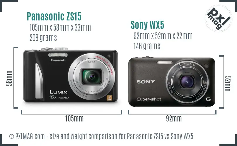 Panasonic ZS15 vs Sony WX5 size comparison