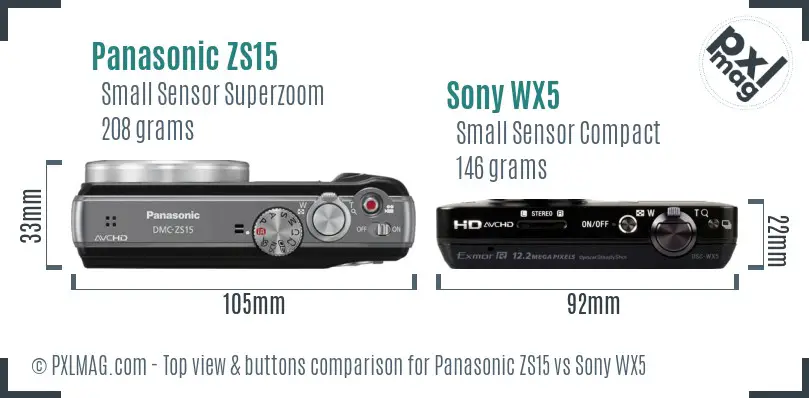 Panasonic ZS15 vs Sony WX5 top view buttons comparison