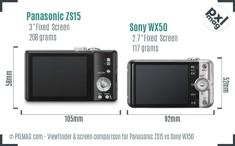 Panasonic ZS15 vs Sony WX50 Screen and Viewfinder comparison