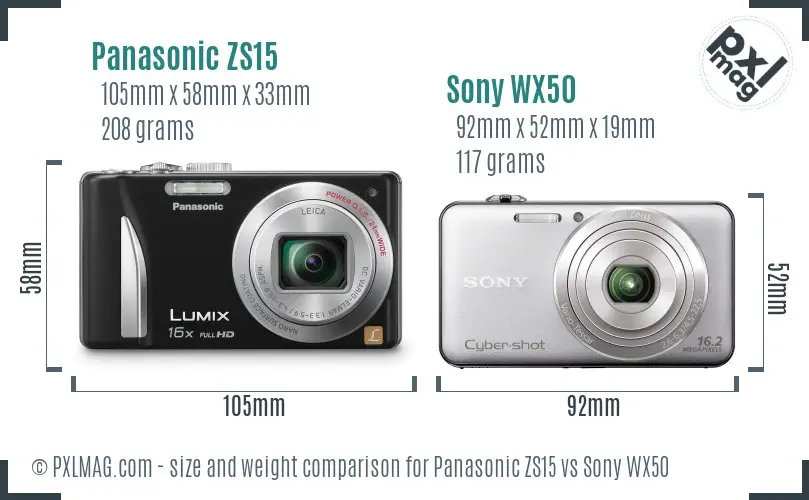 Panasonic ZS15 vs Sony WX50 size comparison