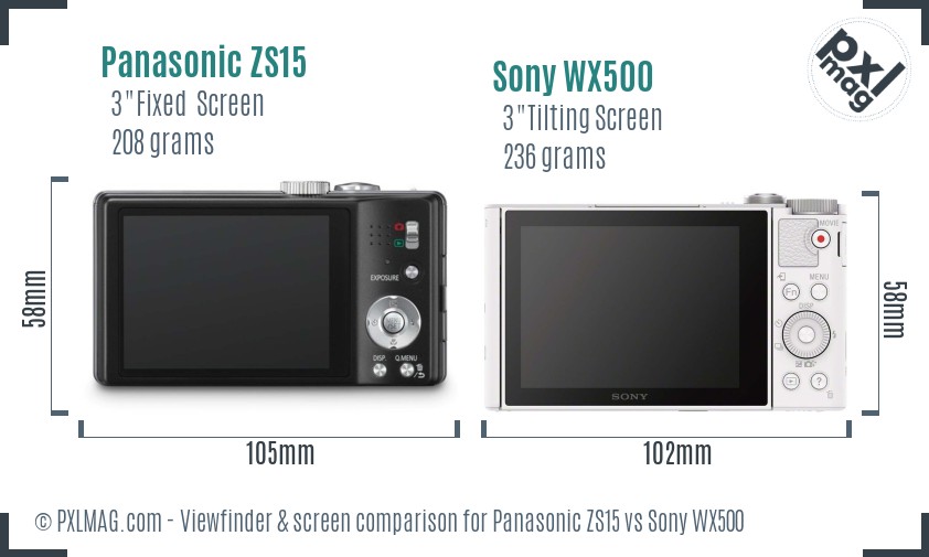 Panasonic ZS15 vs Sony WX500 Screen and Viewfinder comparison