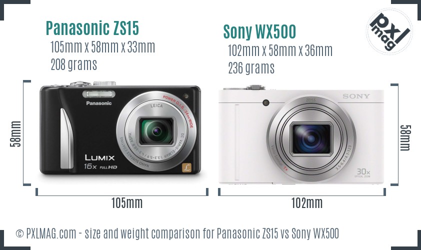 Panasonic ZS15 vs Sony WX500 size comparison