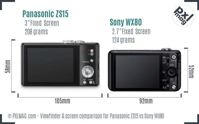 Panasonic ZS15 vs Sony WX80 Screen and Viewfinder comparison